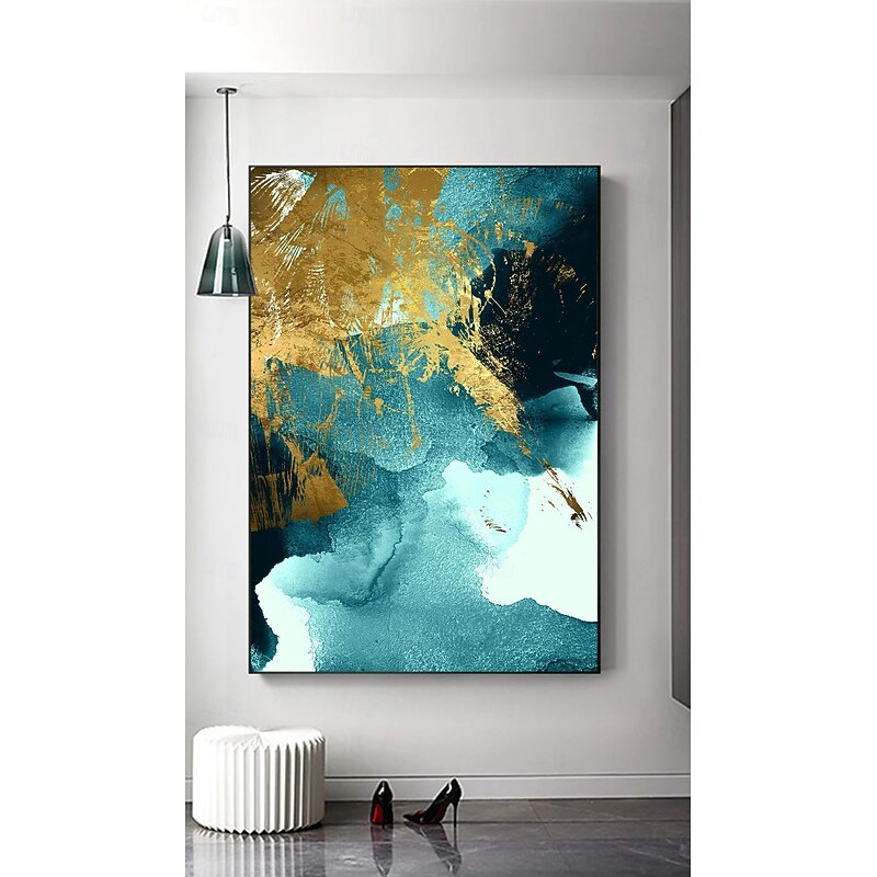 Home decor, living room, office, instant printable, Indigo Wall Art, Large Abstract gold foil printable, watercolor sea waves wall art2