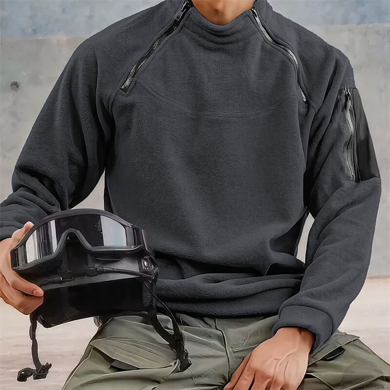 Men's Sweatshirt Zip Sweatshirt Fleece Sweatshirt Black Army Green Khaki Gray Standing Collar Plain Zipper Sports & Outdoor Daily Holiday Polyester Streetwear Basic Casual Fall Winter Clothing Apparel4