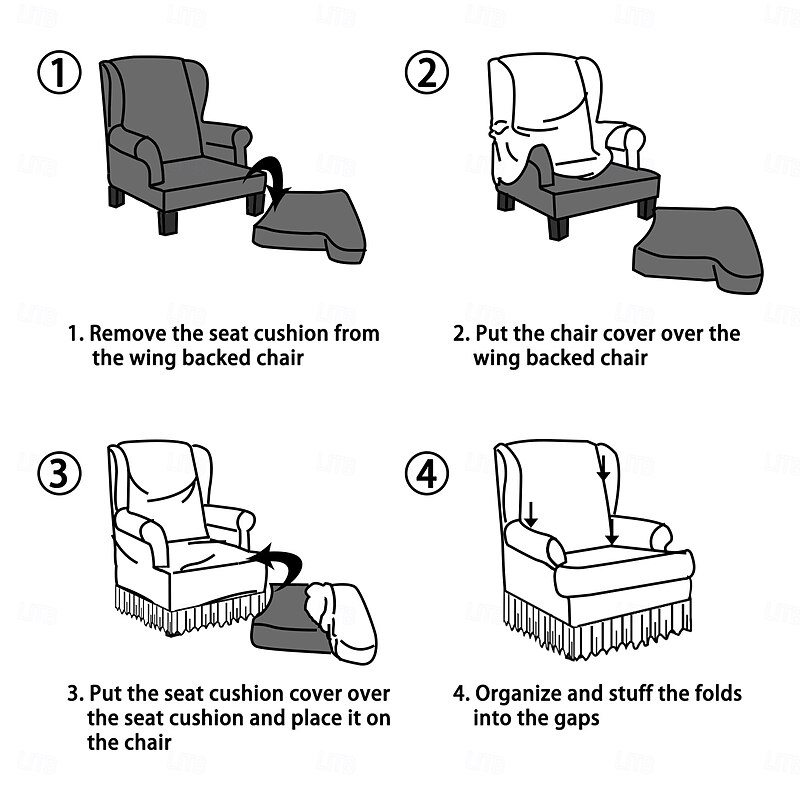 Wingback Chair Slipcover - Floral Striped Geometric Print Polyester Cover | Fits Most High-Back Armchairs | Machine Washable3