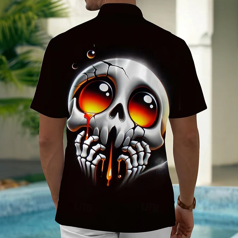 Halloween Men's Skeleton Halloween Costumes Shirt Button Up Shirt Short Sleeve Dark Gothic Style Holiday Summer Spring Turndown 3D Print Collared Shirts Front One Pocket Black2