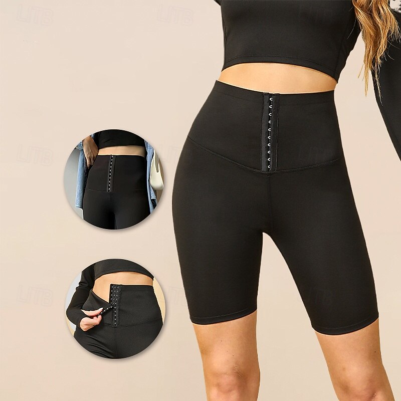 Women's Sports Shorts Adjustable Tummy Control High Waist Gym Athletic Pilates Bottoms Solid Color Black Sports Activewear2