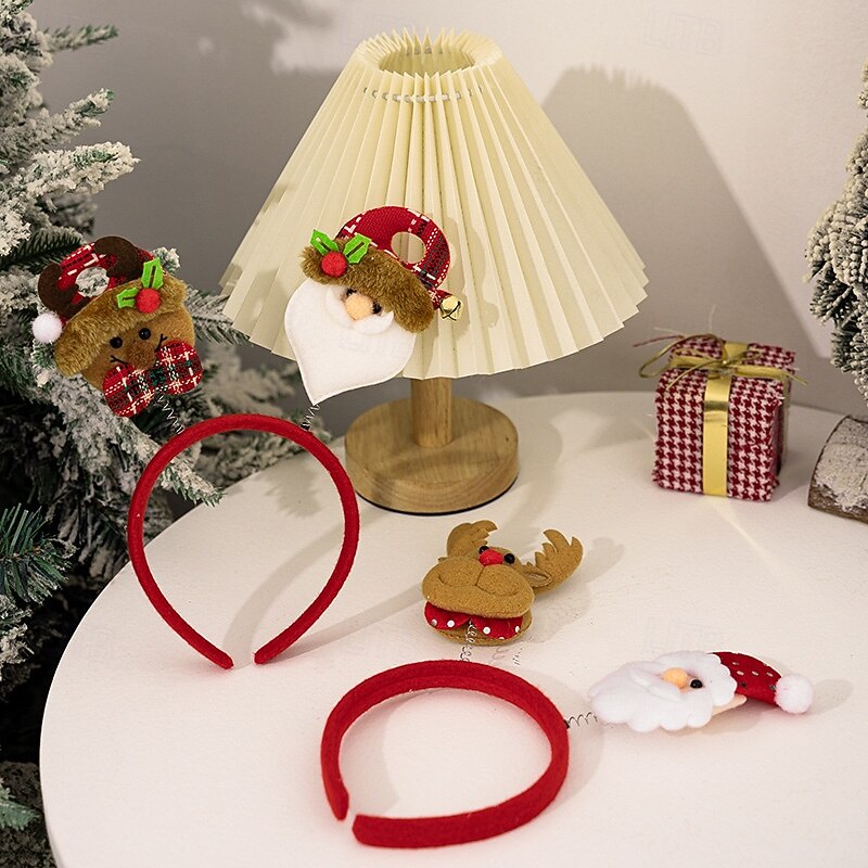 4pcs Christmas Cartoon Hair Accessories Set, Santa Hair Clips and Reindeer Headbands, Holiday Party Decorations4