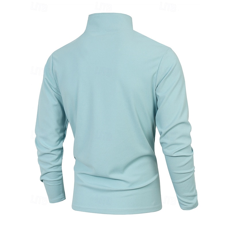 Men's Polo Shirts Quarter Zip Polo Daily Wear Date Quarter Zip Long Sleeve Fashion Basic Color Block Patchwork Zipper Spring Fall Regular Fit Black White Navy Blue Gray Light Blue Polo Shirts2