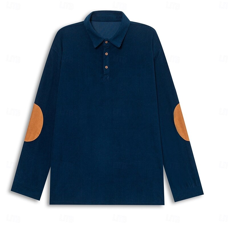 Men's Corduroy Shirt Casual Sports Lapel Long Sleeve Fashion Basic Color Block Plain Patchwork Buttons Spring Fall Fall & Winter Regular Fit Grey Brown Navy Blue Army Green Corduroy Shirt2