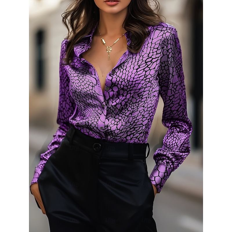 Women's Work Shirt Graphic Leopard Elegant Stylish Casual Long Sleeve Shirt Collar Regular Tops Work Party Evening Wear Daily Pink Blue Purple Brown Gray Summer Fall Winter Spring, Fall, Winter