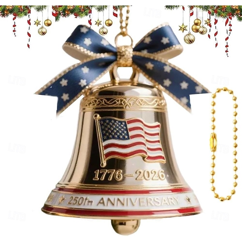 United States 250th Anniversary Bell Christmas Ornament Handmade Metal Enamel Crafted Commemorative Hanging Decor Freedom Bell Ornament for Collectors, Patriotic Christmas Tree, Fence, Patio2
