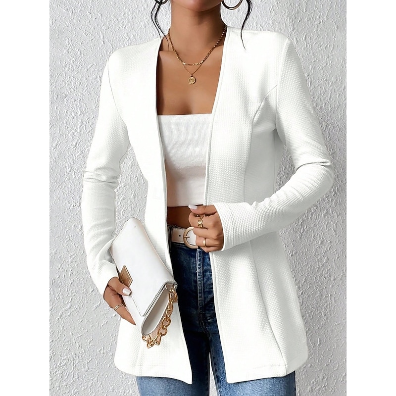 Women's Blazer Comfortable Breathable Buttons OL Style Casual Plain Office Street Casual Daily Wear Single Breasted Regular V Neck Regular Fit Long Sleeve Outerwear Black White Red Spring Fall3