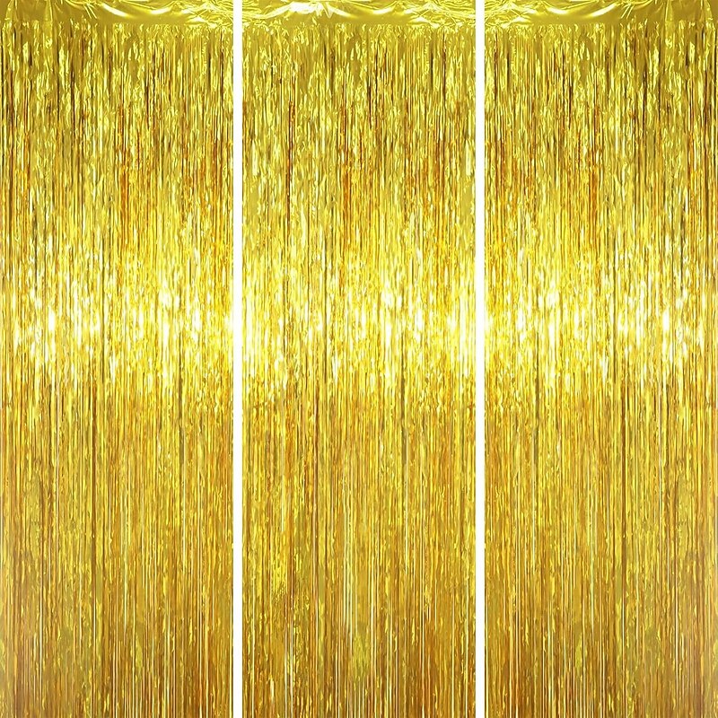 3 Pack Foil Fringe Backdrop Curtains,3.3 x 6.6 ft (1*2M) Tinsel Streamers Party Decorations, Fringe Backdrop for Birthday, Baby Shower, Gender Reveal, Graduation