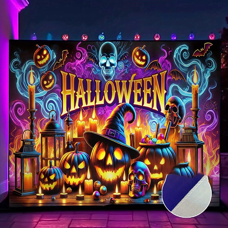 Neon Scarecrow Halloween Tapestry – Blacklight Reactive Wall Hanging for Bedroom, Living Room, Party or Dorm Decor3