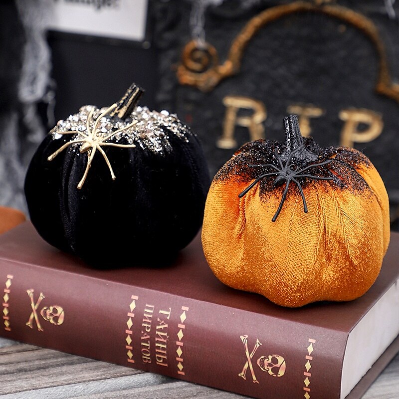 Halloween Nordic Style Fake Spider Pumpkin Figurine Nordic Halloween Decoration, Realistic Autumn Ornament, Holiday Gift for Home2