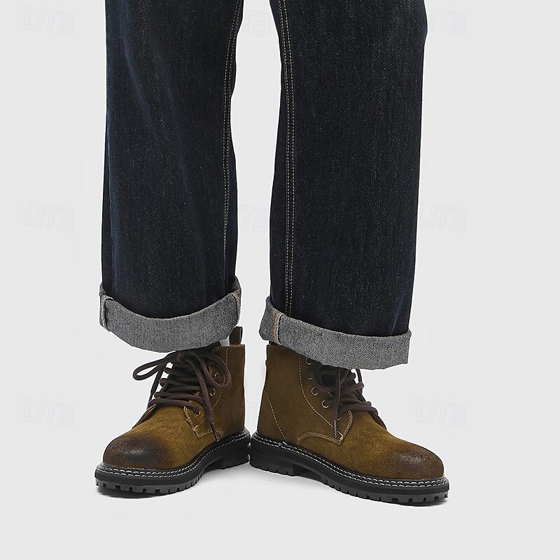 Men's Brown Suede Lace-Up Ankle Boots Outdoor Casual Workwear Shoes for Hiking and Daily Wear3