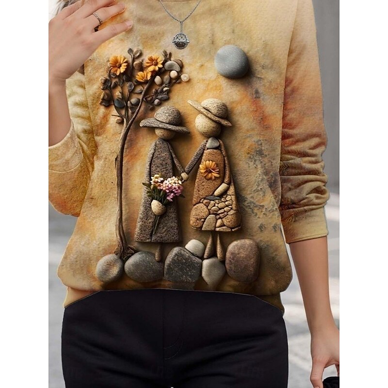 Women's Pullover 3D Print Sweatshirts Graphic Vintage Classic Casual Long Sleeve Crew Neck Regular Tops Home Work Street Print Yellow3