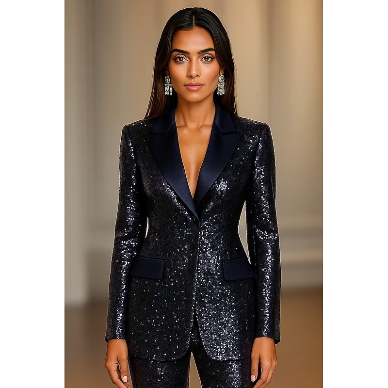 Women's Blazer Sport Coat Formal Wedding Guest Vintage Sequin Elegant Long Sleeve Peak Lapel Single Breasted4