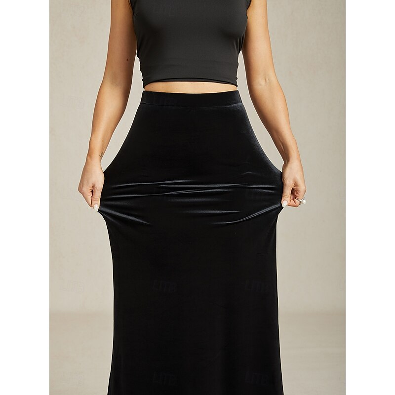Women's Trumpet / Mermaid Elegant Vintage Long Maxi High Waist Skirts Stretchy Black Fall 100% Polyester4