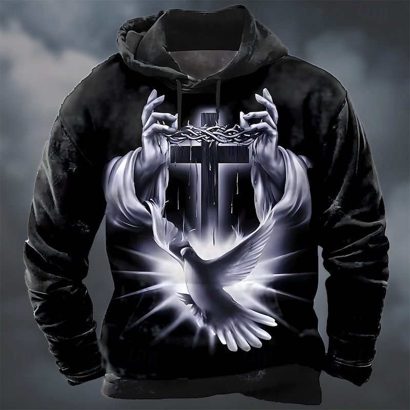 Men's Faith Hoodie Sweatshirt Cool Party Crew Neck Club Streetwear Purple Green Drawstring Fall Winter Designer4