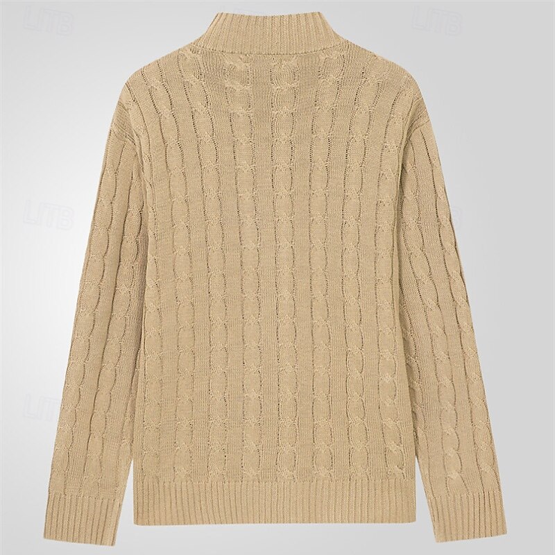 Men's Cardigan Sweater Cropped  Sweater Knit Sweater Ribbed Knit Regular Tops Buttons Plain Stand Collar Fashion Classic Vacation Daily Wear Clothing Apparel Fall Winter khaki Gray M L XL3