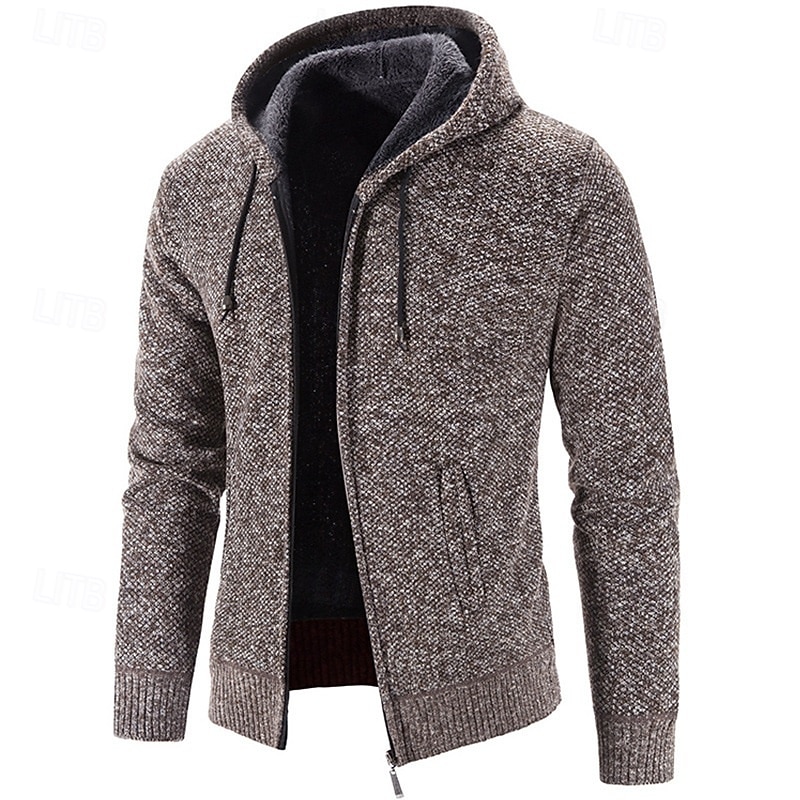 Men's Sweater Dress Sweater Cardigan Sweater Zip Sweater Knit Sweater Ribbed Knit Regular Tops Knitted Ribbed Plain Hooded Fashion Shawls Business Casual Clothing Apparel Fall Winter Burgundy Blue M4