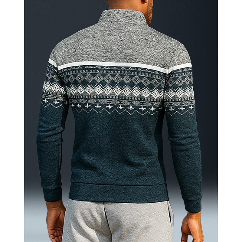 Men's Knitted Cardigan Long Sleeve Top Athleisure Fall Patchwork Fashion Warm Outdoor Travel Sportswear Activewear Black Red Blue2