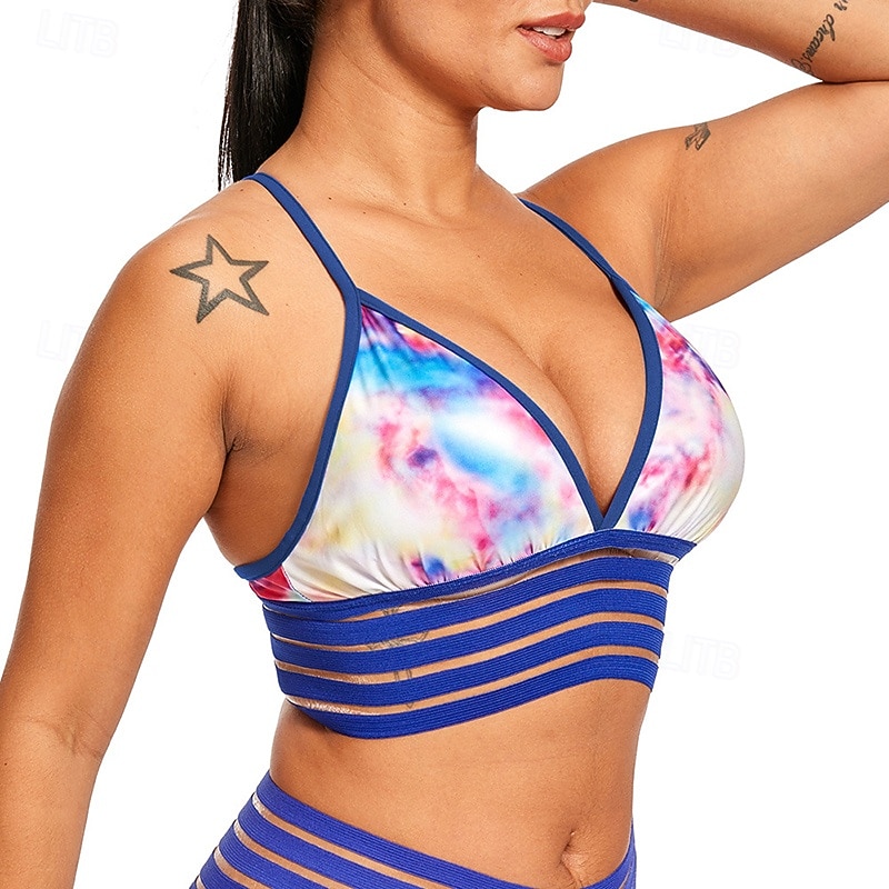 Women's Spaghetti Strap Bra Sports Bra Underwear Sexy Low Support Paded Tie Dye Sport Activewear Blue Gym Pilates Yoga