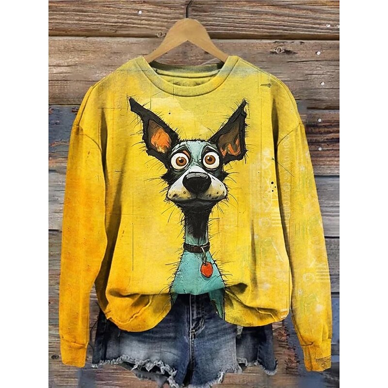 Women's Sweatshirts Graphic Animal Vintage Casual Long Sleeve Crew Neck Regular Tops Street Dailywear Casual Print Yellow Blue Purple Green Gray Spring Fall Winter2