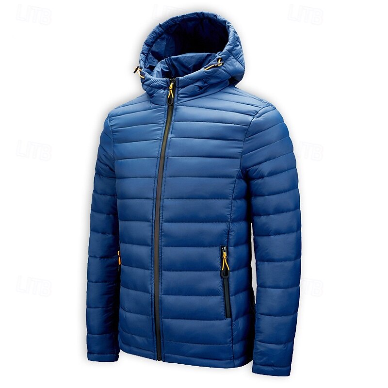 Men's Winter Coat Puffer Jacket Padded Jacket Pocket Polyster Vacation Daily Wear Date Regular Fashion Casual Comfortable Thermal Warm Fall Winter Solid / Plain Color Wine Black Blue Army Green