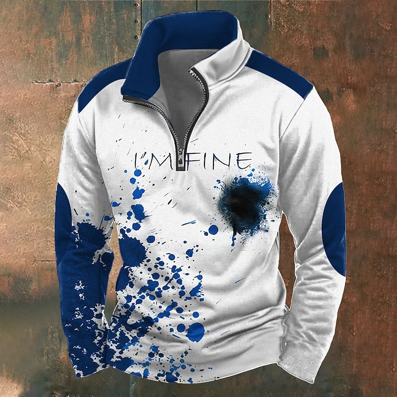 Halloween Men's Graphic Blood Splatter Blood stains Sweatshirt Exaggerated Gothic Long Sleeve High Neck Party Club Red Blue Zipper Quarter Zip Fall Winter Designer4