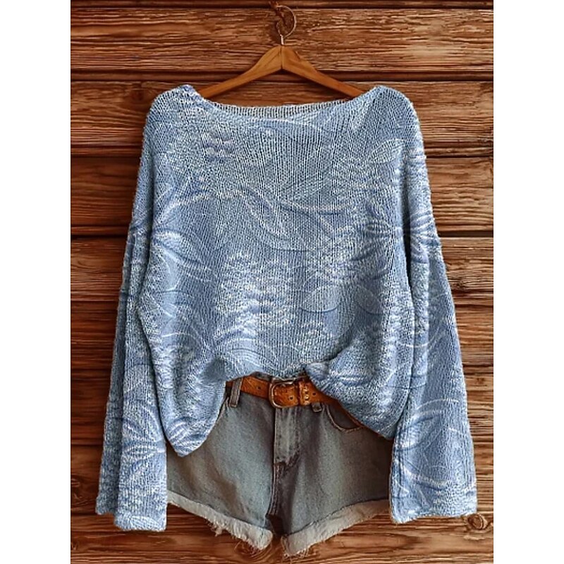 Women's Sweater Casual Soft Geometric Color Block Stylish Modern Long Sleeve Crew Neck Regular Tops Daily Holiday Print Blue Purple Khaki Light Blue Spring Fall Winter3