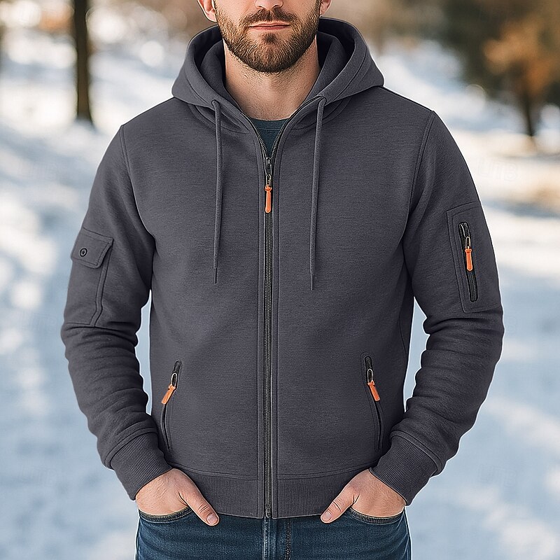 Men's Hoodie Full Zip Hoodie Tactical Hoodie Navy Blue Khaki Dark Gray Gray Hooded Plain Zip Up Zipper Pocket Sports & Outdoor Daily Holiday non-printing Streetwear Cool Casual Winter Spring &  Fall2