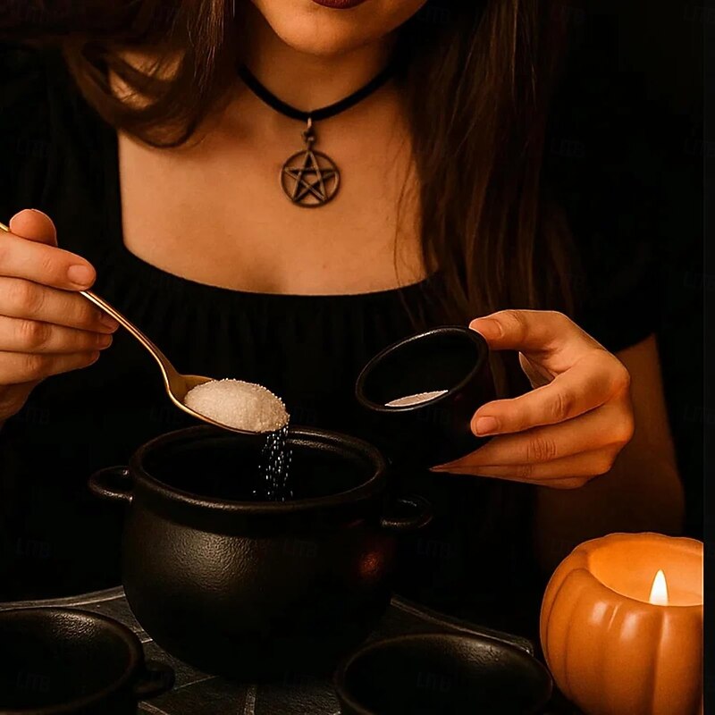 Halloween Mini Witch Cauldron Set Metal Black Small Cauldron With Handle 1, 1/2, 1/3, and 1/4, Halloweens Pot Candy Holder for Halloween & Party Favors Decor3