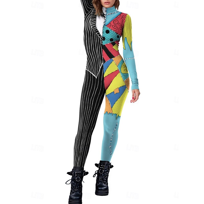Women's Normal Jumpsuit Holiday Graphic Long Sleeve Turtleneck High Waist Print Party Halloween Regular Fit Black Blue Light Blue Summer2