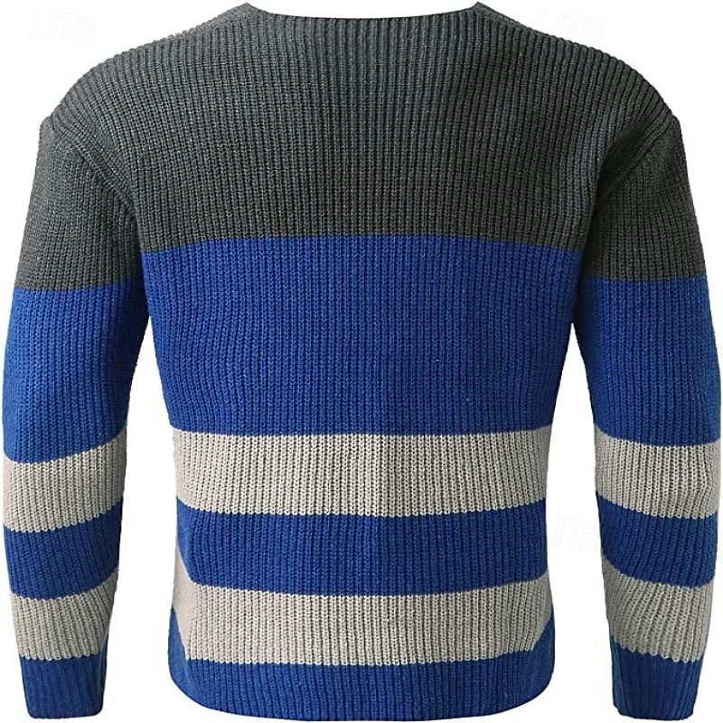Men's Sweater Pullover Sweater Jumper Ribbed Knit Regular Tops Color Block Knitted Plain V Neck Knitwear Contemporary Casual Daily Wear Clothing Apparel Fall Blue M L XL3