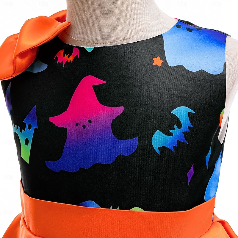 Kids Girls' Party Dress Graphic Sleeveless Special Occasion Halloween Party Princess Polyester Party Dress Summer Spring 3-10 Years Orange4