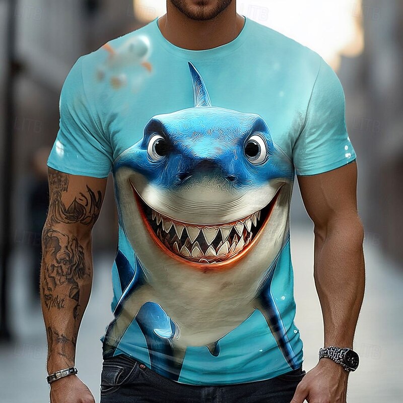 Men's Shark 3D Funny T Shirt Short Sleeve T shirt 3D Print Crew Neck Shirt Exaggerated Designer Party Holiday Blue 3# Blue 2# Blue 1# Summer Spring Clothing Apparel S M L XL XXL XXXL