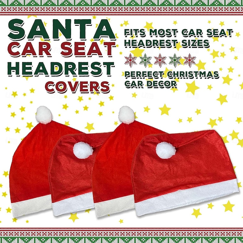 4 Pack Christmas Car Seat Headrest Covers Holiday Decoration Automotive Backrest Covers Xmas Interior Accessories3