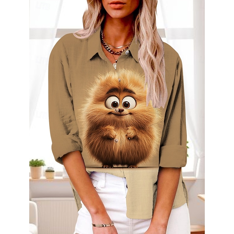 Women's Shirt Graphic Active Daily Stylish Long Sleeve Shirt Collar Regular Tops Daily Holiday Buttons Print Yellow Brown Khaki Summer Spring Fall2