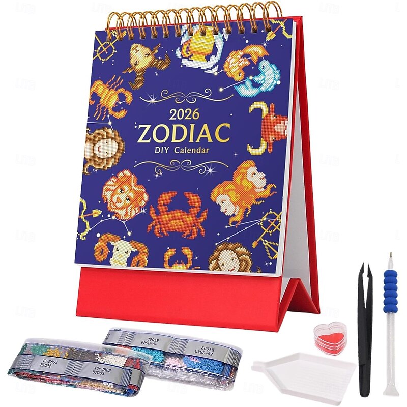 Diamond Art Painting 2026 Desk Calendar Standing Gem Monthly Desktop Calendar with Task Manager Monthly Planner Decoration for Women Teens Adults Beginners2