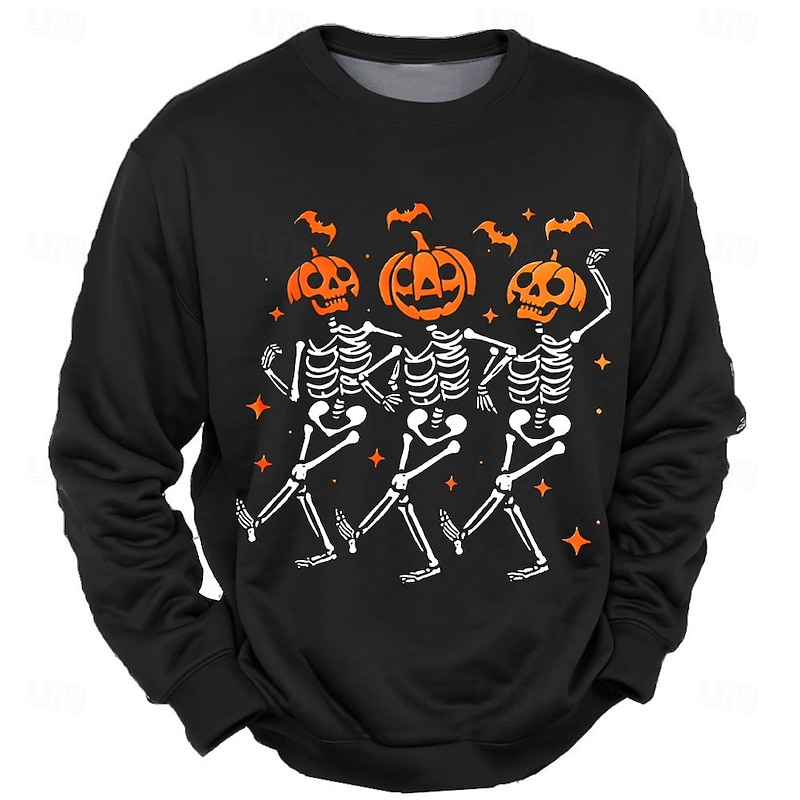 Halloween Men's Skull Sweatshirt Punk Party Crew Neck Vacation Black Red Crewneck 3D All Seasons Designer
