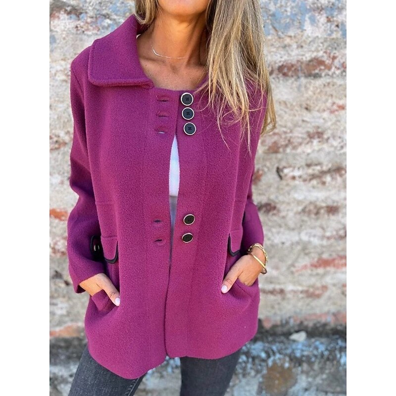 Women's Winter Coat Warm Comfortable Pocket Fashion Daily Plain Outdoor Casual Daily Single Breasted Regular Turndown Regular Fit Long Sleeve Outerwear Black Red Purple Spring Fall3
