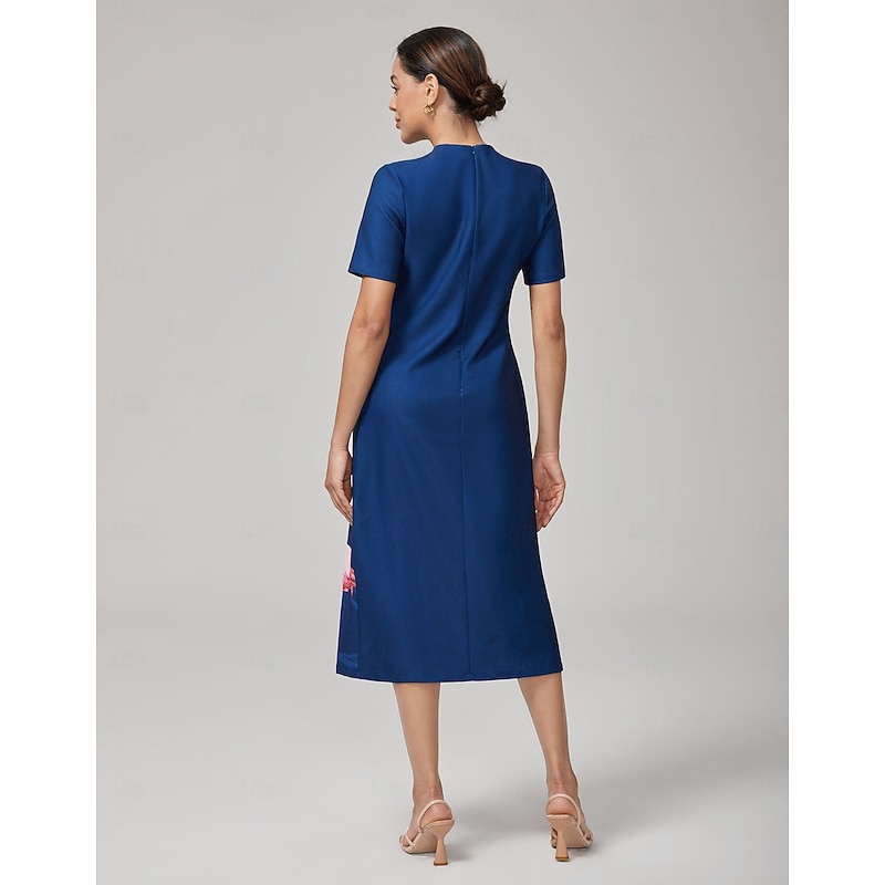 Women's Casual Dress Royal Blue Short Sleeve Flamingo Summer Crew Neck Vacation XS S M4