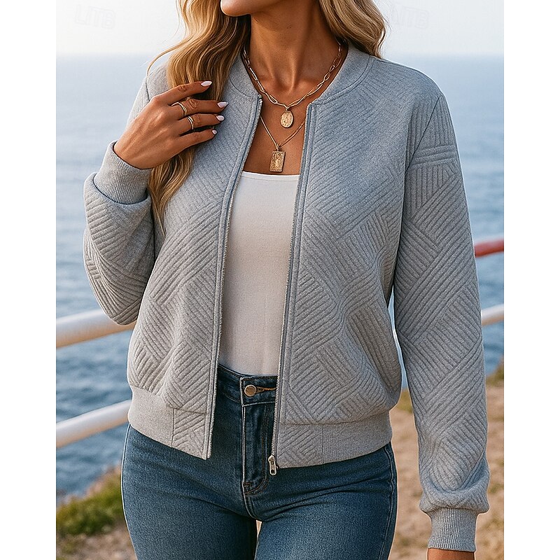 Women's Outdoor Recreation Coatv Full Zip Jacket Long Sleeve Top Athleisure Fall Solid Colored Fashion Outdoor Travel Sportswear Activewear Black White Green3