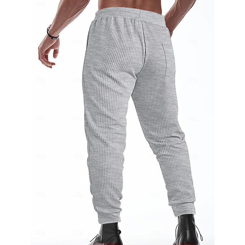 Men's Sweatpants Joggers Athletic Pants Trousers Waffle Pants Drawstring Pocket Elastic Waist Solid Colored Moisture Wicking Breathable Full Length Outdoor Daily Running Fashion Classic Style Black4