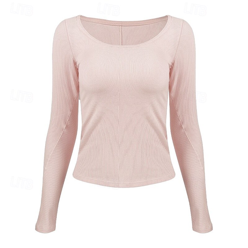 Women's Workout Shirt Crew Neck Breathable Long Sleeve Sports Solid Color Top For Gym Athletic Sports Slim Activewear2