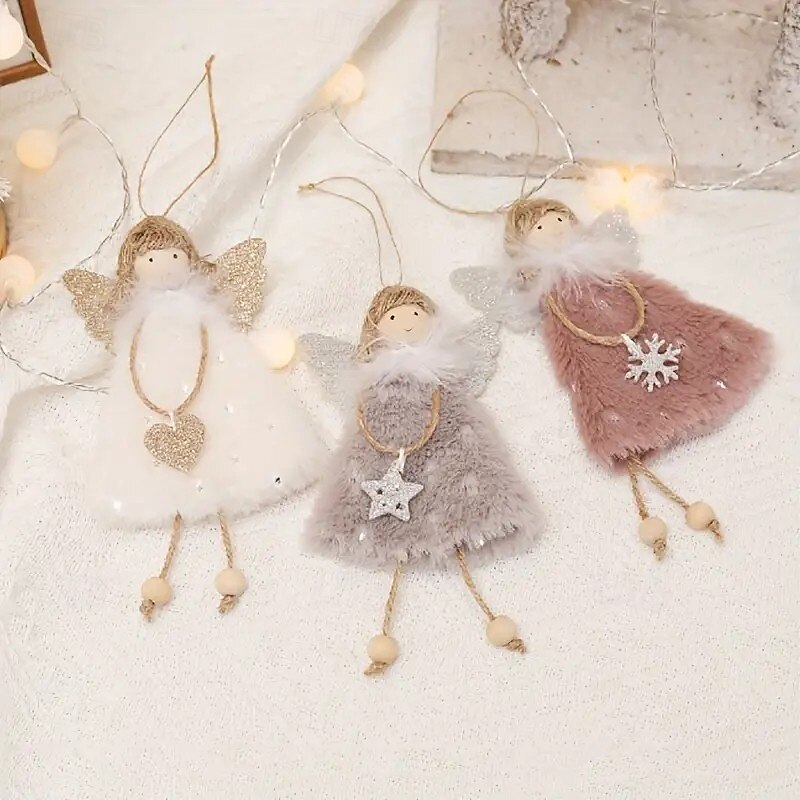3pcs Christmas Handmade Angels Ornaments Charming Tree Ornaments Soft Angel Hanging Charms Festive Accents Perfect For Christmas Tree Embellishments Seasonal2