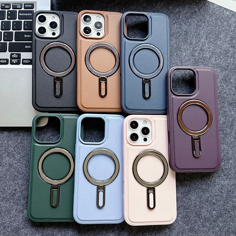 Phone Case For iPhone 16 15 14 Pro Max Plus 16e 13 Pro Max Back Cover Magnetic Kickstand Shockproof Retro TPU PU Leather