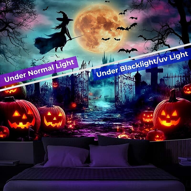 Halloween Hanging Tapestry Photograph Backdrop Jack O Lantern Wall Art Large Tapestry Mural Decor Blanket Curtain Home Bedroom Living Room Decoration Death Selfie2