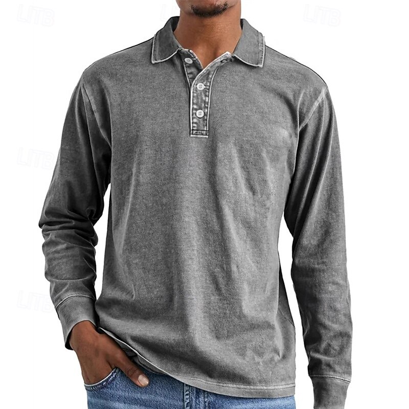 Men's Golf Shirt Golf Polos Shirts Work Casual Lapel Long Sleeve Basic Modern Plain Buttons Spring Fall Regular Fit Black Pink Navy Blue Blue Purple Brown Golf Shirt3