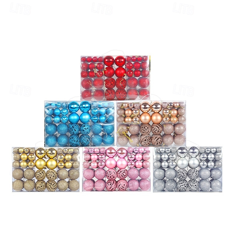 100 Pcs Christmas Tree Balls Baubles Ornaments Xmas Decorations Shiny Hollow Round Ball Gift Box Set For Holiday Party Scene Layout Christmas Tree Hanging Decoration Accessories2