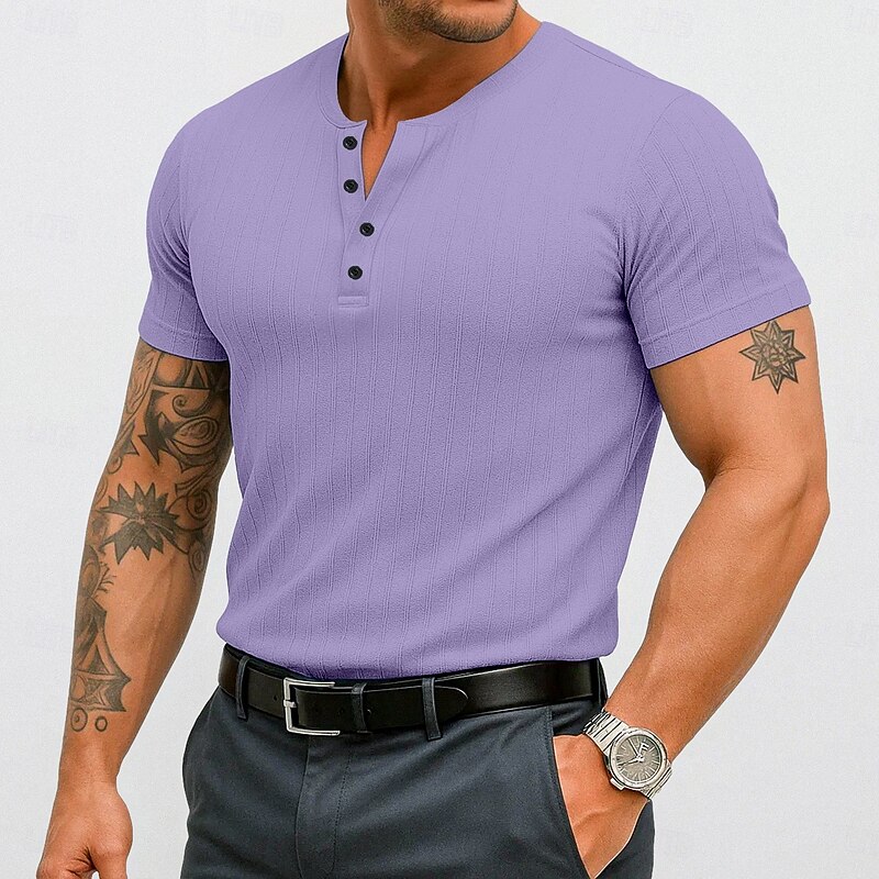 Men's Henley Shirt Short Sleeve Shirt Muscle Shirt Ribbed Knit tee Short Sleeve Henley Summer Solid Color Daily Hawaiian Buttons Outdoor Street Causal White Blue Top Tee for Men3