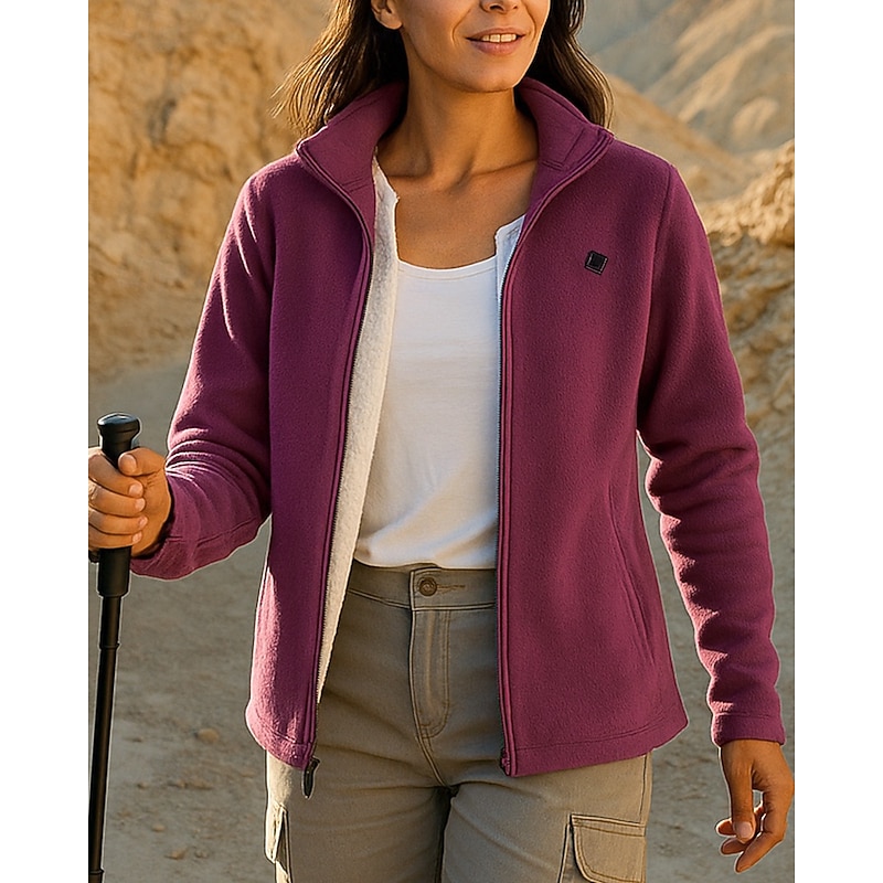 Women's Hiking Jacket Fleece Jacket Thermal Jacket Outdoor Thermal Warm Hiking Outfits Hiking Clothes Winter Autumn / Fall Jacket Hunting Climbing Running Solid Color Black Pink Dark Purple3
