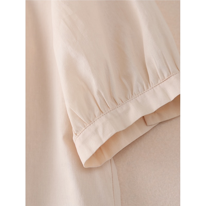 Women's Boho Shirt Summer Tops Solid Color Floral Daily Casual Boho 3/4 Length Sleeve Elbow Sleeve Shirt Collar Regular Tops Daily Going out Embroidered Apricot Summer4